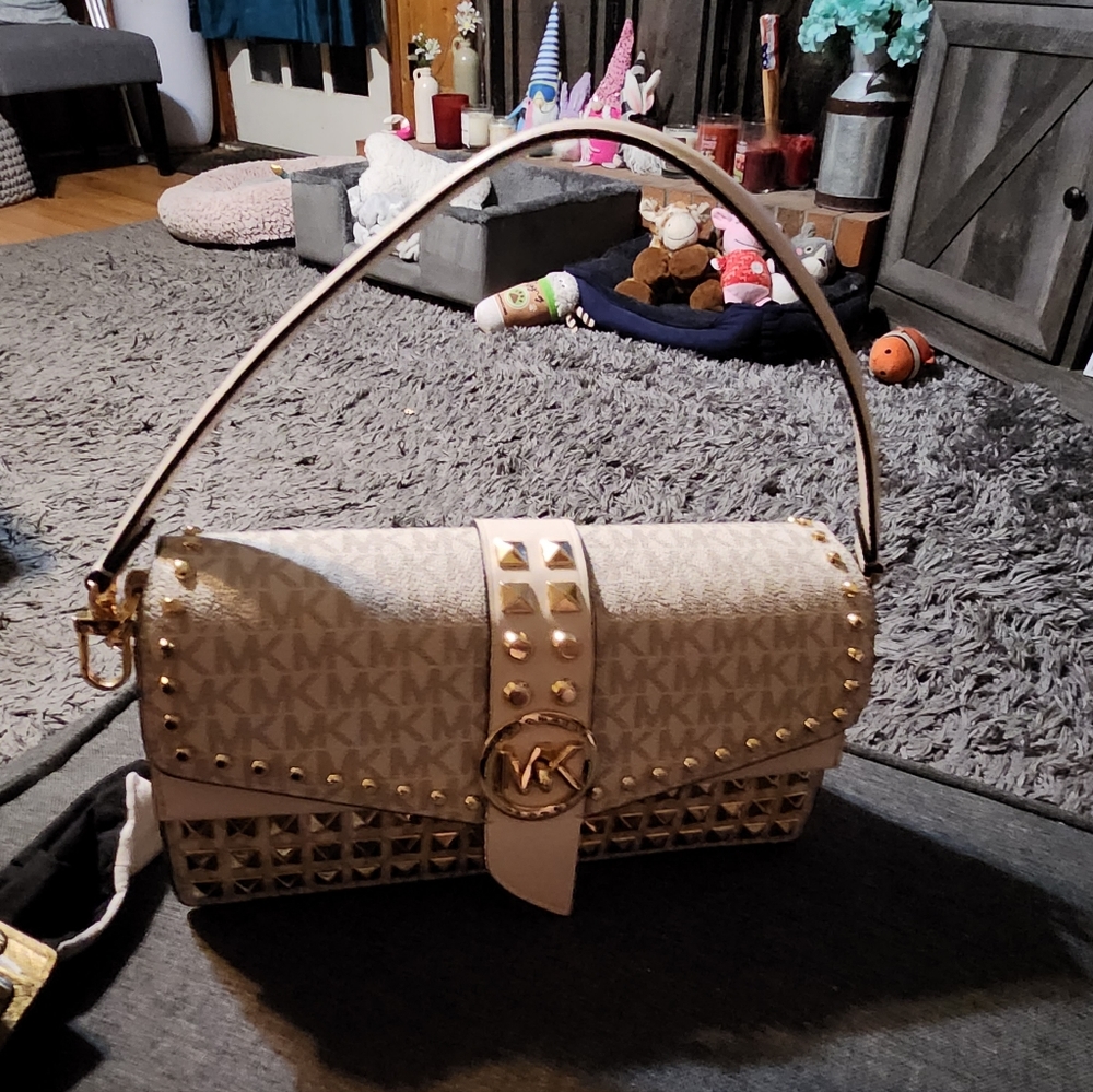 White and silver embellished Michael kors purse